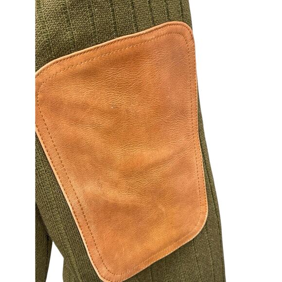 J.L. Powell The Sporting Life Sweater Green Leather Elbow Patches Size Medium - Picture 10 of 16
